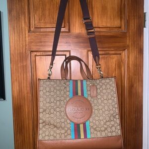 Coach Signature Stripe Dempsey Tote 40
